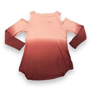 Women’s 1X Knox Rose Open Shoulder Coral to Burgundy Ombre Ribbed Knit Tunic